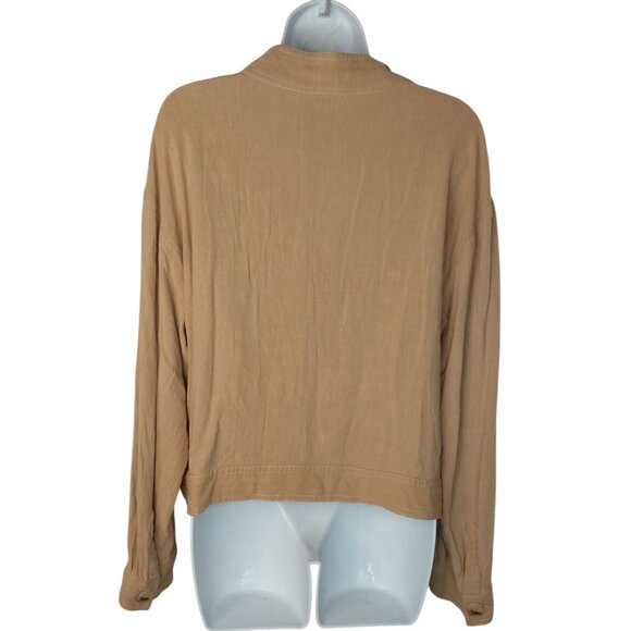 Tribal Jeans Womens Button-Down Long Sleeve Blouse In Light Brown - Picture 2 of 6